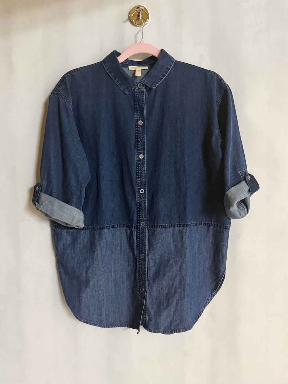 Eileen Fisher Two Tone Denim Button Down Shirt XS/TP NWOT - Picture 5 of 5